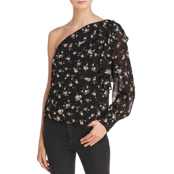 Bardot Tops - Bardot Sheer One Shoulder Black Floral Top NWT size Small